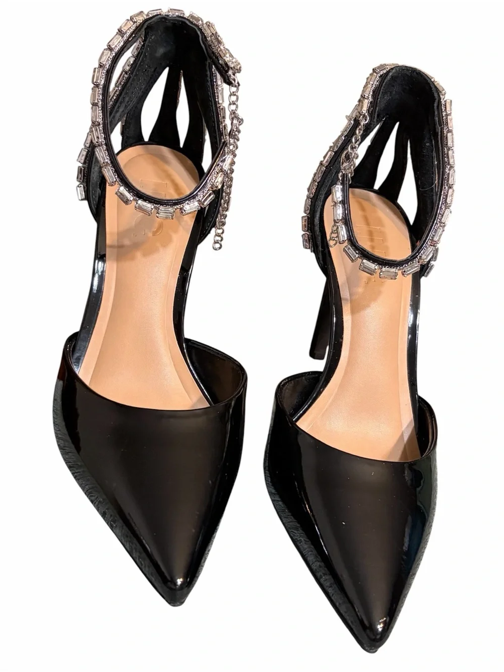 I.N.C. Women's Black Patent Pointed-Toe Heels with Crystal Ankle Straps